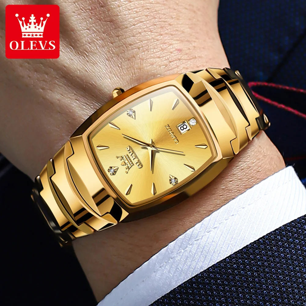 OLEVS 7006 Quartz Watch Tungsten Steel Gold Gent's Watch - Image 4
