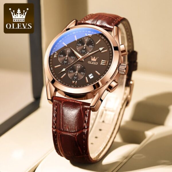 OLEVS 2872 Leather strap Chronograph Quartz Watch for Men - Image 3