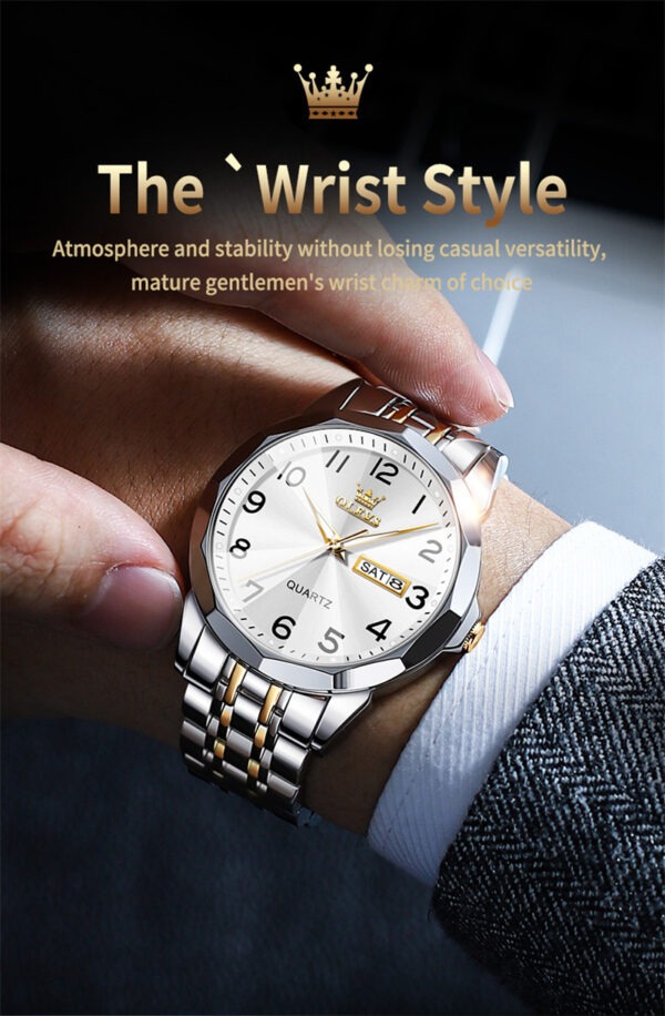 OLEVS 9970 Quartz Stainless Steel Strap Watch For Men - Image 3