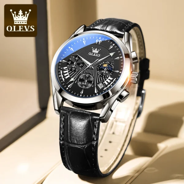OLEVS 2876 Quartz Men Wristwatches Genuine Leather Strap Watches for Men - Image 5