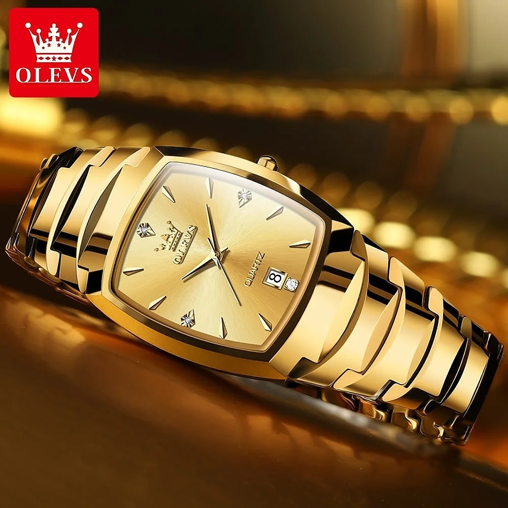 OLEVS 7006 Quartz Watch Tungsten Steel Gold Gent's Watch - Image 2