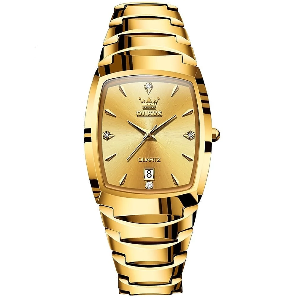 OLEVS 7006 Quartz Watch Tungsten Steel Gold Gent's Watch - Image 3