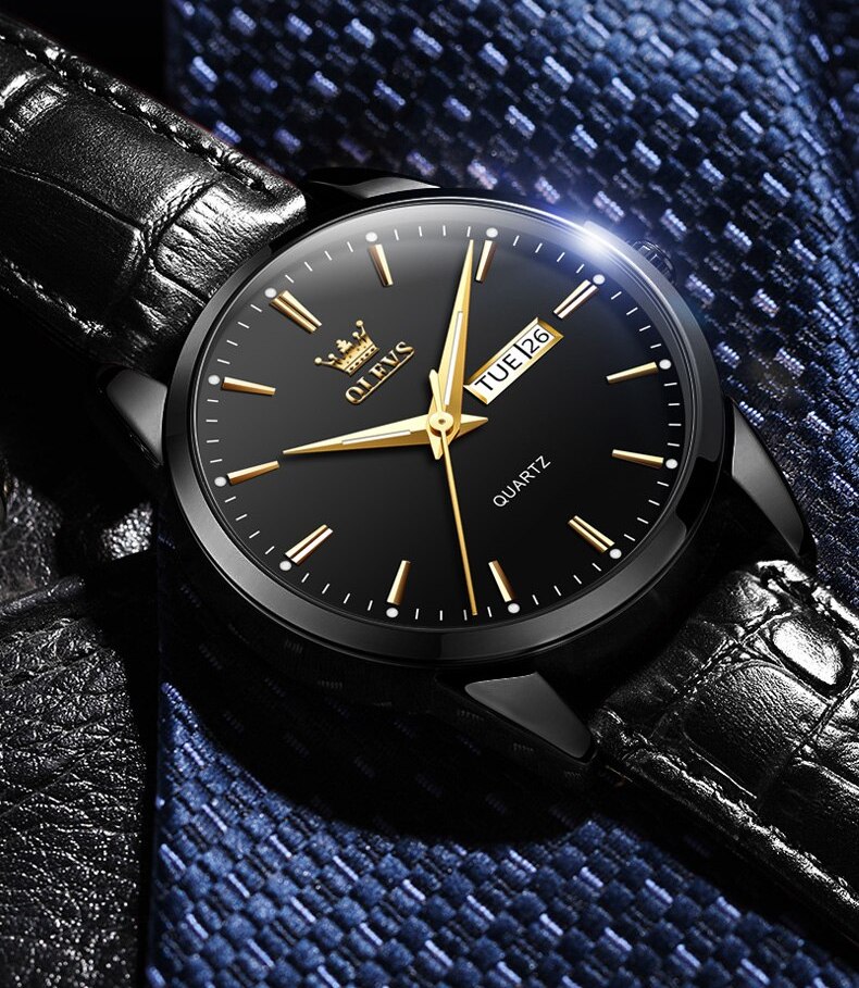 OLEVS 6898 Leather Quartz Watch For Men - Image 4
