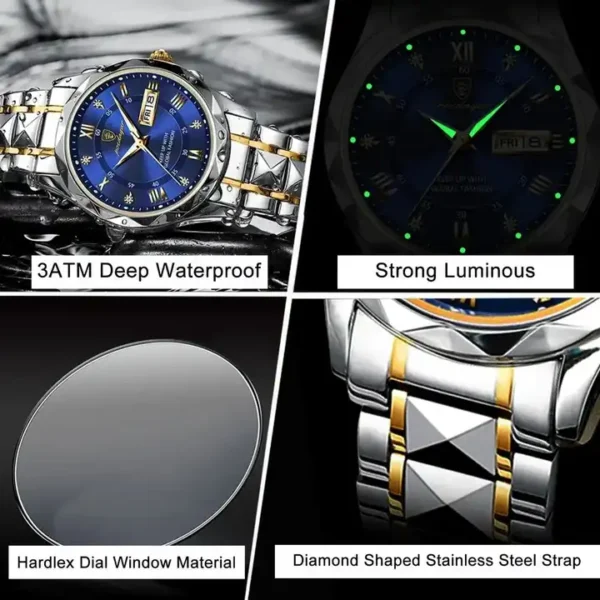 POEDAGAR 615 Quartz Stainless Steel Watch For Men - Image 4