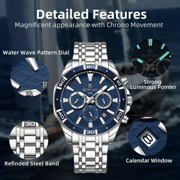 Reward 81134 High Quality Silver Mens Quartz Watch Best Power Stainless - Image 4