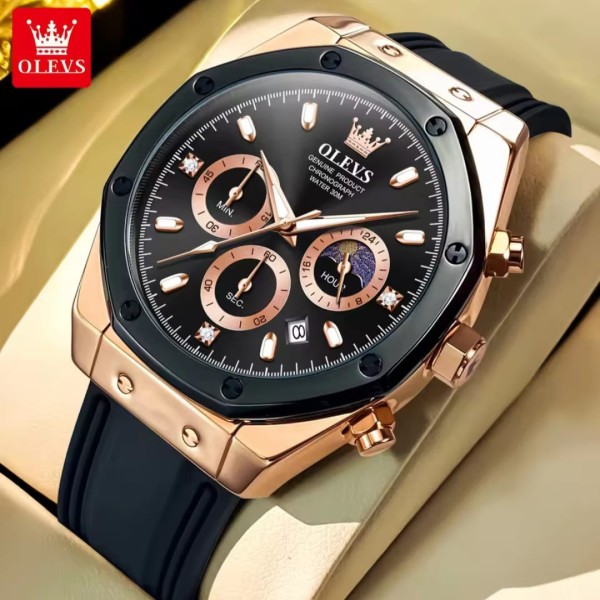 OLEVS 9911 Luxury Chronograph Sports Quartz Watch for Men- Golden