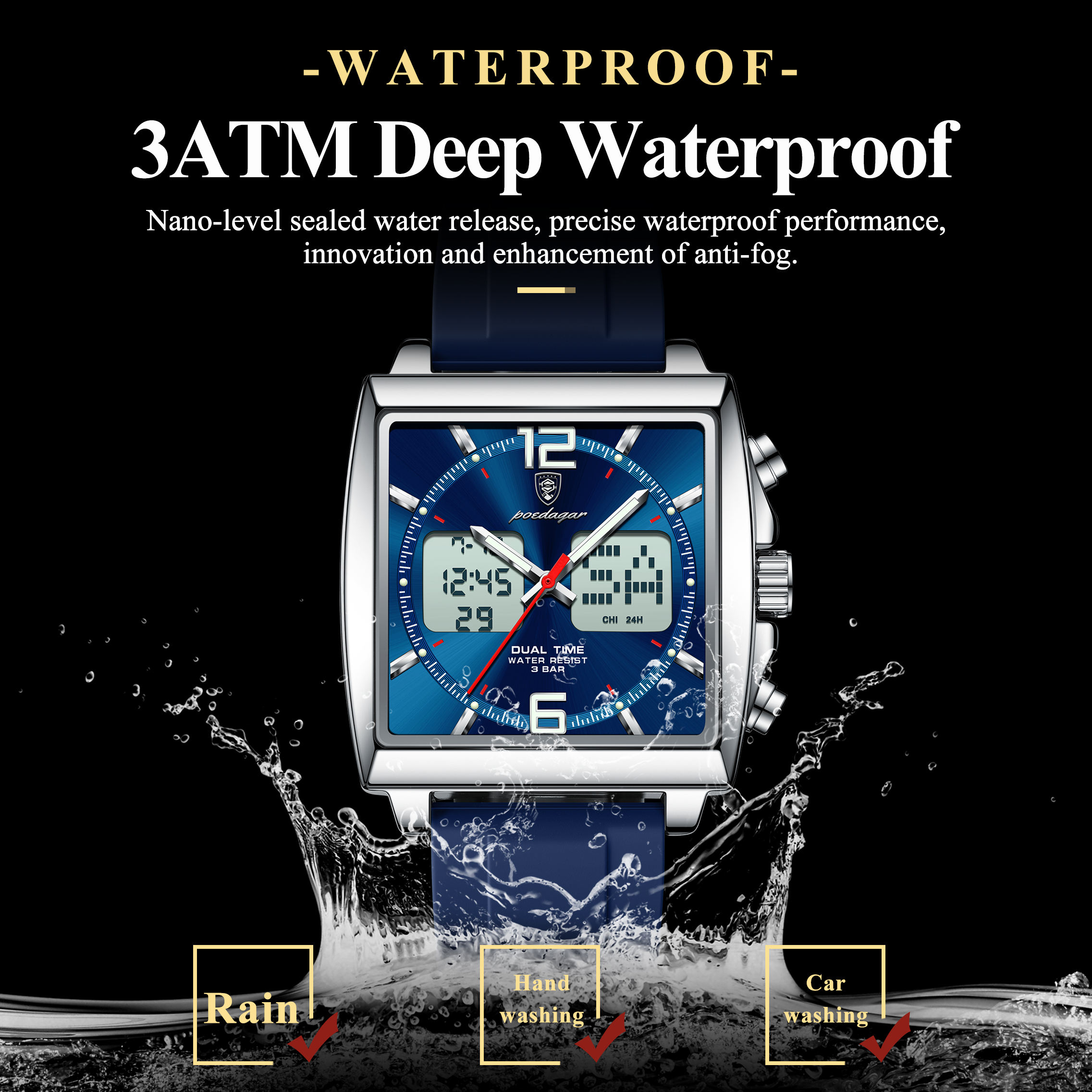 Poedagar E109 Waterproof Luminous Multifunctional Chronograph Alarm Silicone Strap Quartz Watch for Men - Image 2